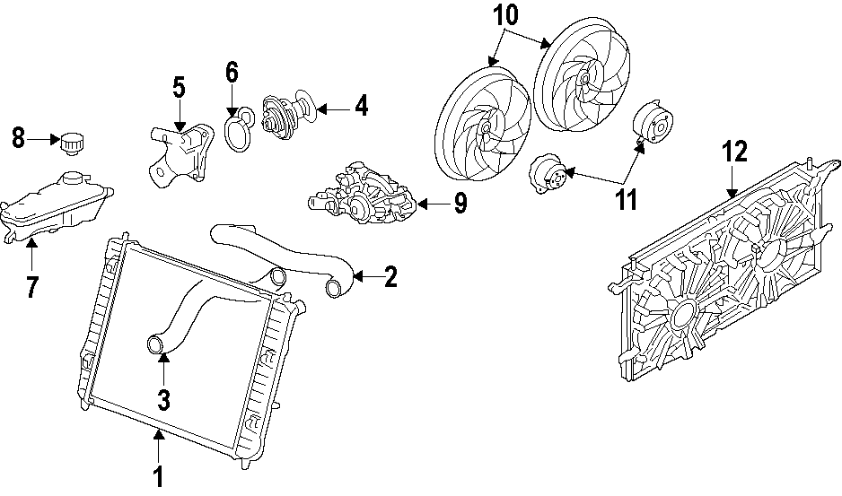 Diagram COOLING SYSTEM. COOLING FAN. RADIATOR. WATER PUMP. for your 2013 Chevrolet Tahoe    