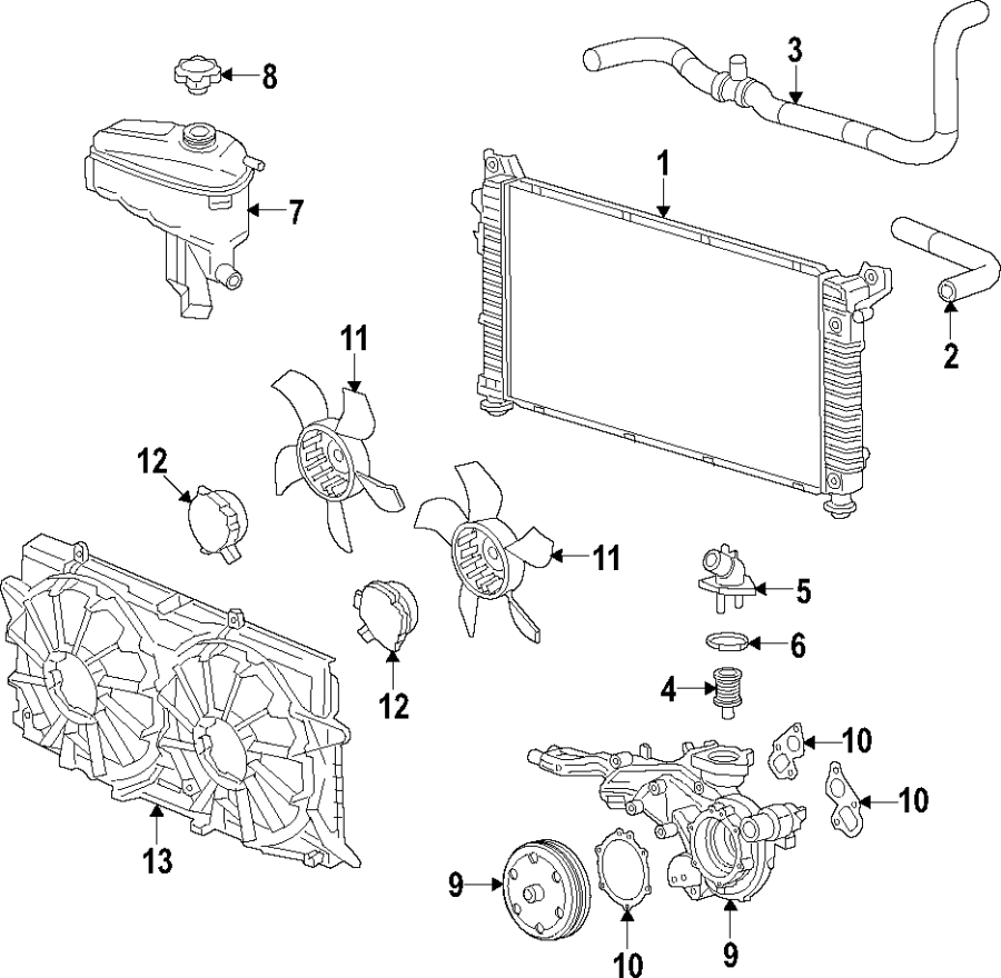 Diagram COOLING SYSTEM. COOLING FAN. RADIATOR. WATER PUMP. for your 2005 GMC Envoy XUV   