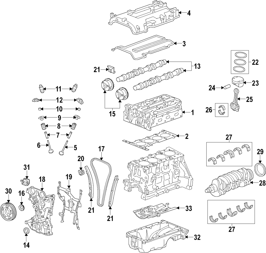 Diagram Camshaft & timing. Crankshaft & bearings. Cylinder head & valves. Lubrication. Mounts. Pistons. Rings & bearings. for your 2021 Chevrolet Camaro LT Coupe 2.0L Ecotec A/T 