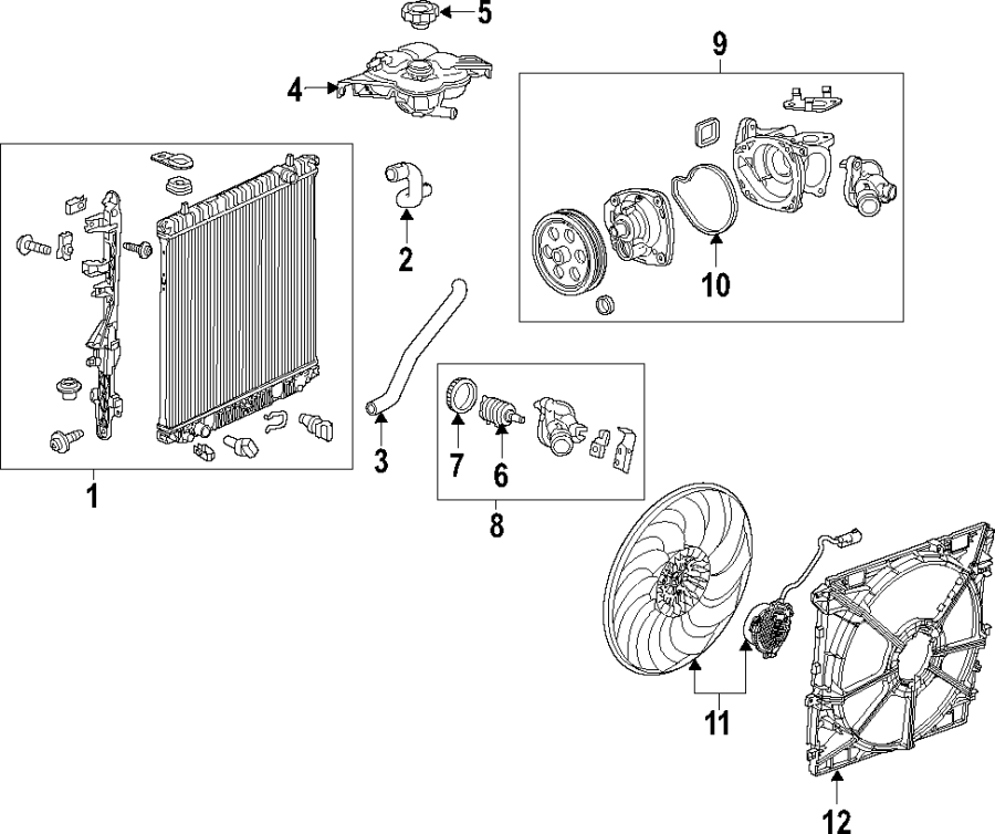 Diagram COOLING SYSTEM. COOLING FAN. RADIATOR. WATER PUMP. for your 1995 Chevrolet K2500  Base Standard Cab Pickup Fleetside 4.3L Chevrolet V6 A/T 