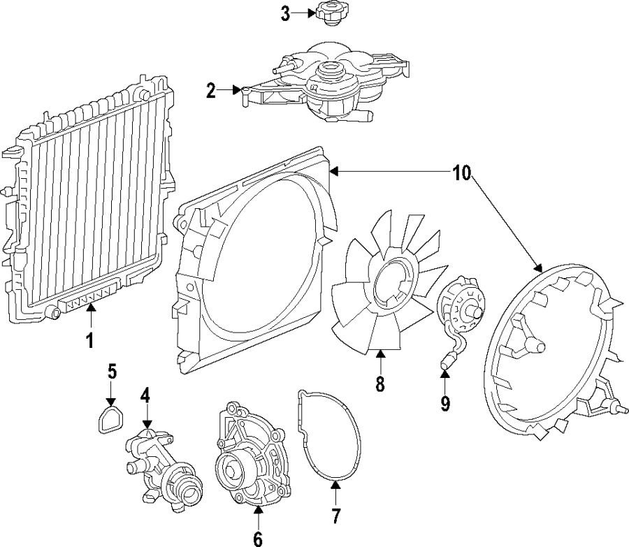 Diagram COOLING SYSTEM. COOLING FAN. RADIATOR. WATER PUMP. for your 1995 Chevrolet K2500  Base Standard Cab Pickup Fleetside 4.3L Chevrolet V6 A/T 