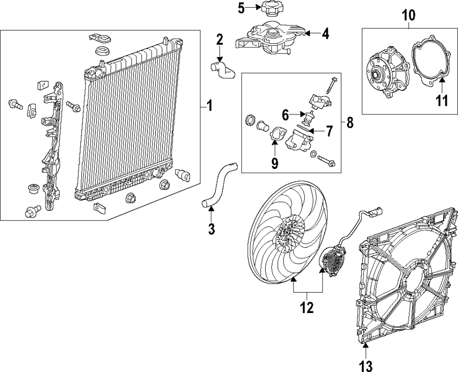 Diagram COOLING SYSTEM. COOLING FAN. RADIATOR. WATER PUMP. for your 1995 Chevrolet K2500  Base Standard Cab Pickup Fleetside 4.3L Chevrolet V6 A/T 