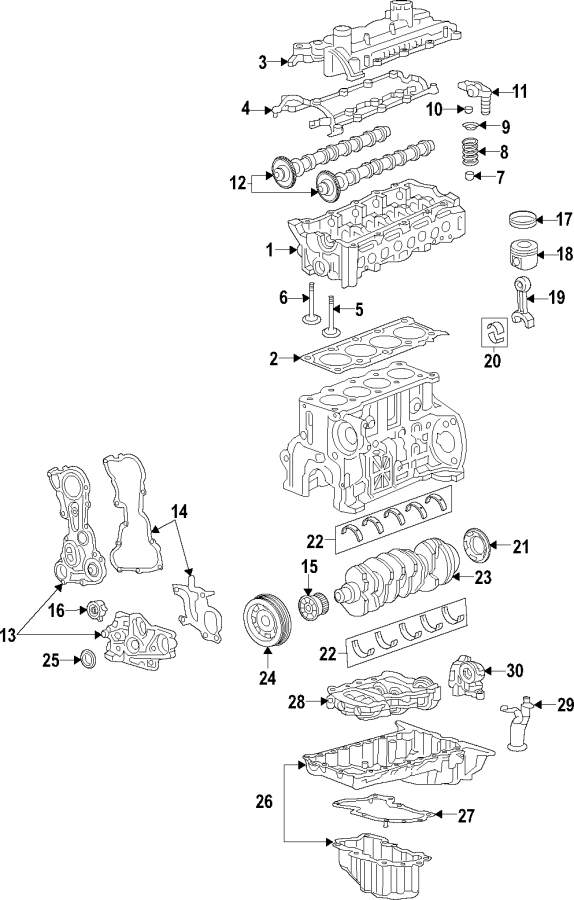 Diagram CAMSHAFT & TIMING. CRANKSHAFT & BEARINGS. CYLINDER HEAD & VALVES. LUBRICATION. MOUNTS. PISTONS. RINGS & BEARINGS. for your 2019 Chevrolet Corvette   