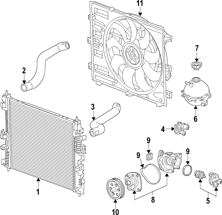 Diagram COOLING SYSTEM. COOLING FAN. RADIATOR. WATER PUMP. for your 1995 Chevrolet K2500  Base Standard Cab Pickup Fleetside 4.3L Chevrolet V6 A/T 