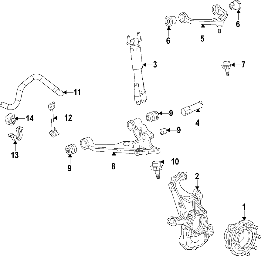 Diagram Front suspension. Lower control arm. Stabilizer bar. Suspension components. Upper control arm. for your 2021 GMC Sierra 2500 HD 6.6L V8 A/T 4WD Base Standard Cab Pickup 