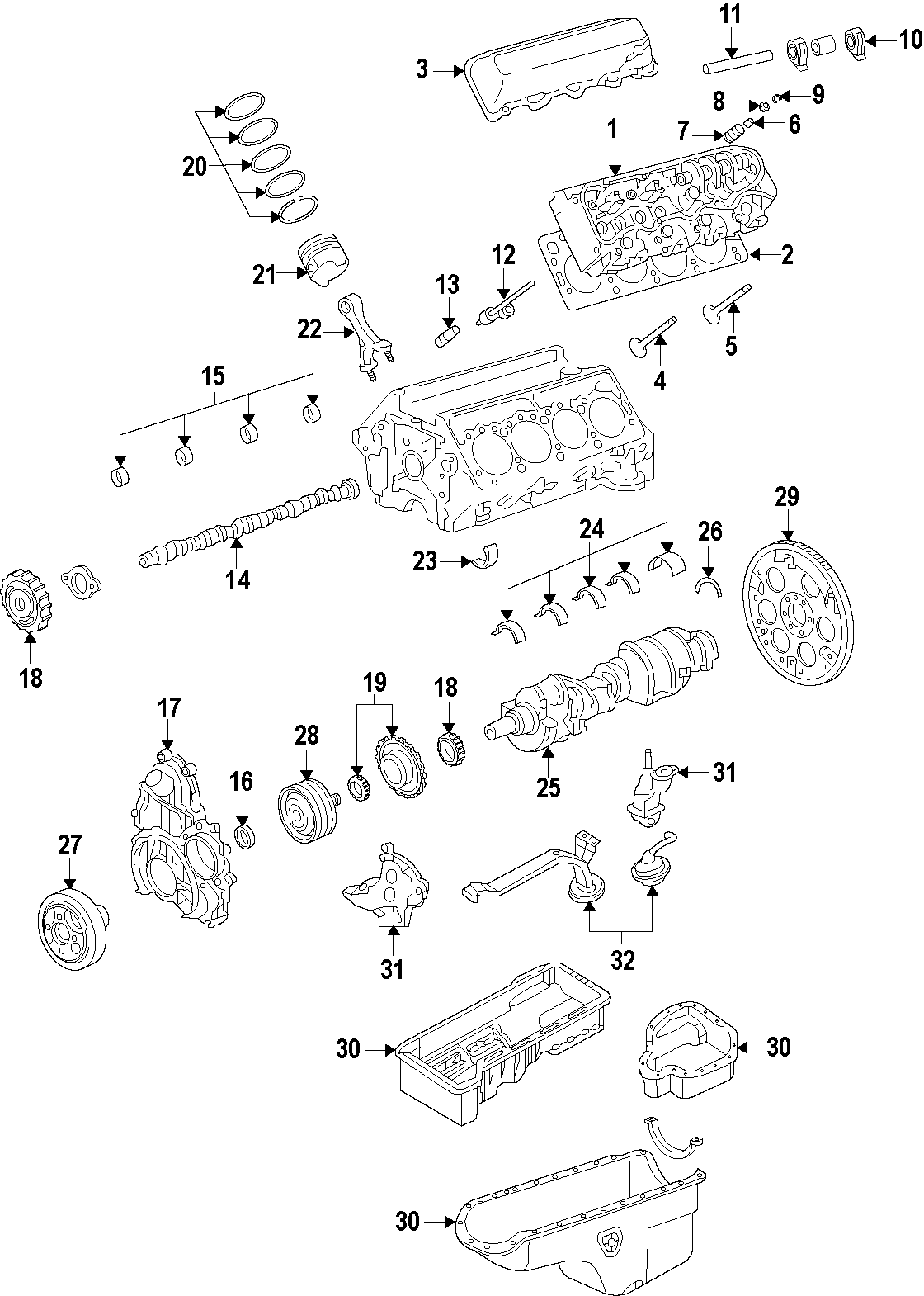 Diagram CAMSHAFT & TIMING. CRANKSHAFT & BEARINGS. CYLINDER HEAD & VALVES. LUBRICATION. MOUNTS. PISTONS. RINGS & BEARINGS. for your 2013 Chevrolet Camaro   