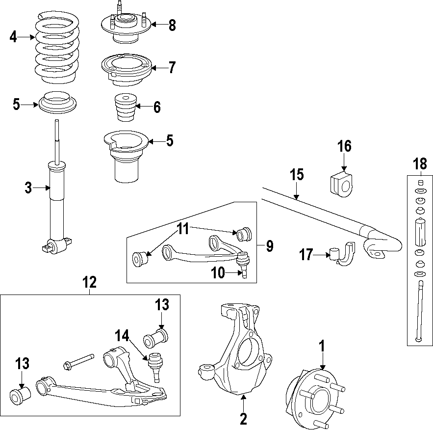 Diagram FRONT SUSPENSION. LOWER CONTROL ARM. STABILIZER BAR. SUSPENSION COMPONENTS. UPPER CONTROL ARM. for your 2017 GMC Sierra 2500 HD 6.6L Duramax V8 DIESEL A/T 4WD Base Extended Cab Pickup Fleetside 