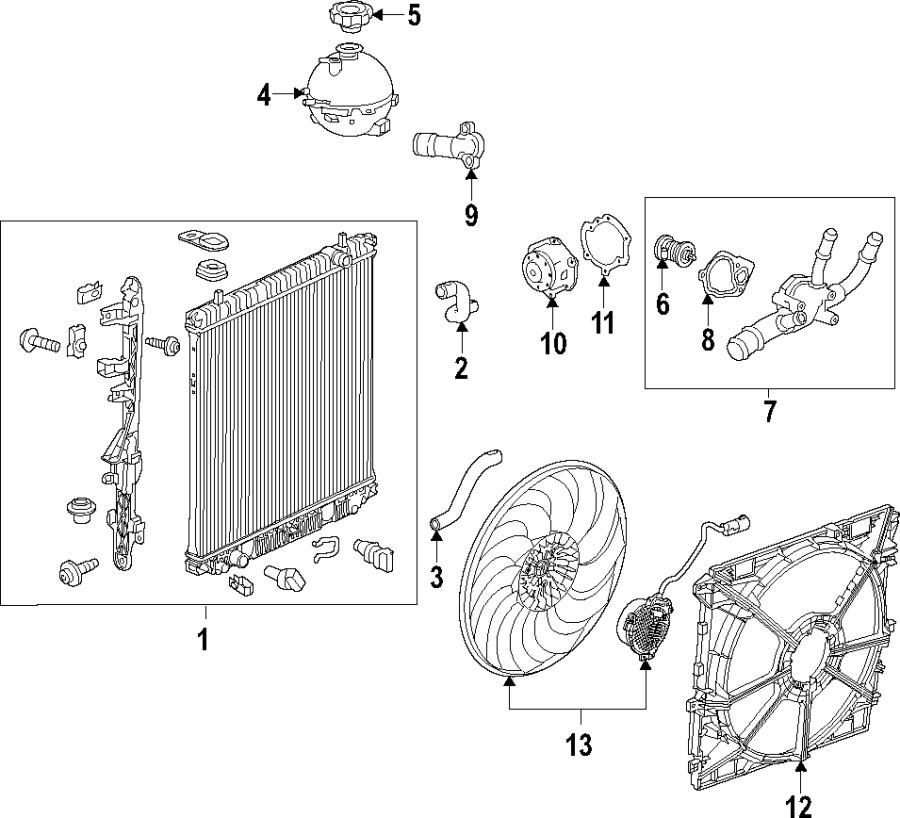 Diagram COOLING SYSTEM. COOLING FAN. RADIATOR. WATER PUMP. for your 2021 Buick Enclave  Preferred Sport Utility  