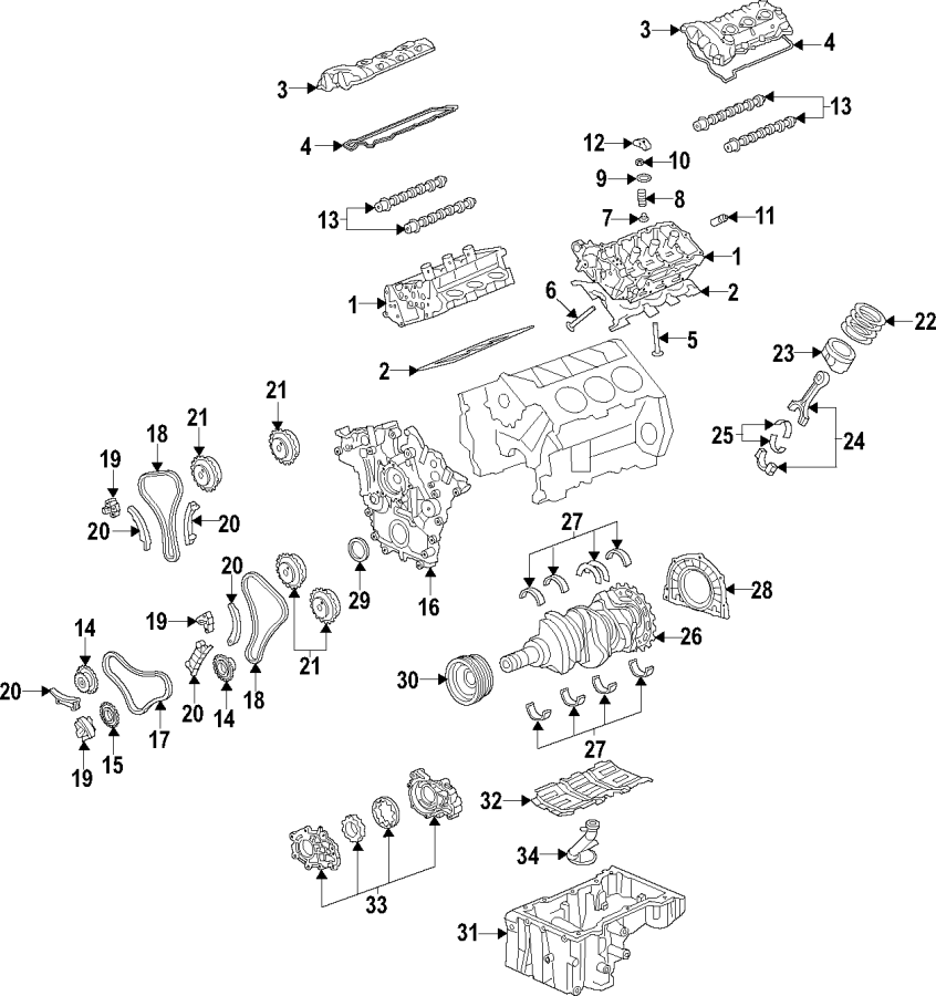 Diagram CAMSHAFT & TIMING. CRANKSHAFT & BEARINGS. CYLINDER HEAD & VALVES. LUBRICATION. MOUNTS. PISTONS. RINGS & BEARINGS. for your 2005 Chevrolet Cobalt   