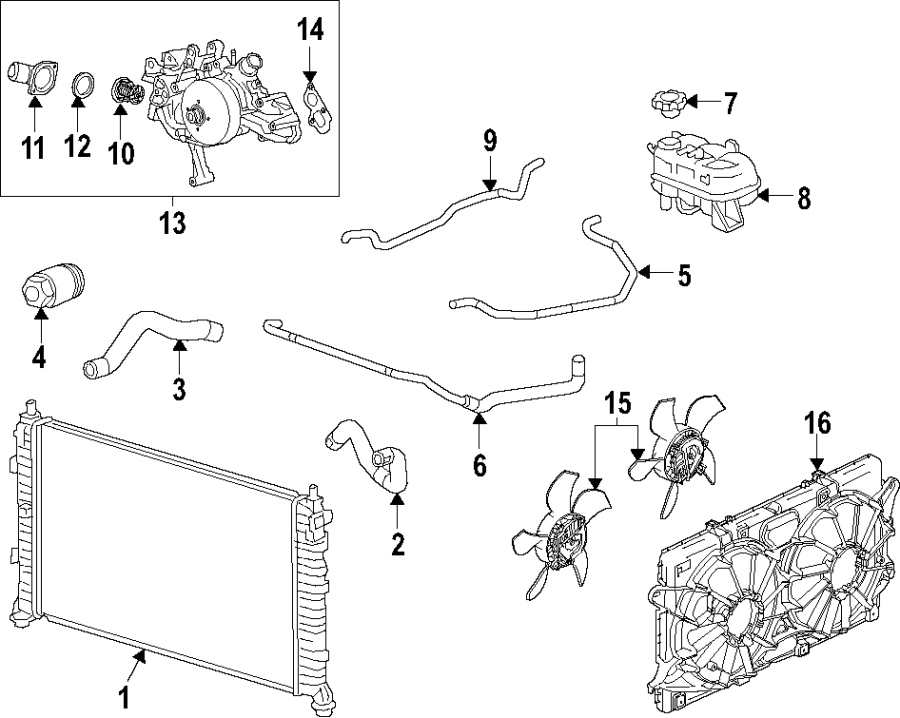 Diagram COOLING SYSTEM. COOLING FAN. RADIATOR. WATER PUMP. for your 2011 Chevrolet Suburban 2500   