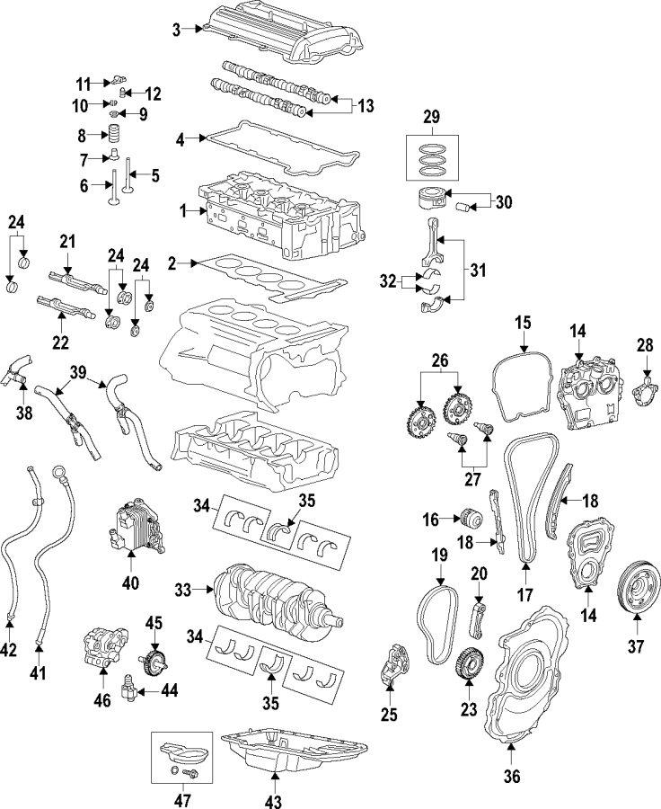 Diagram Camshaft & timing. Crankshaft & bearings. Cylinder head & valves. Lubrication. Mounts. Pistons. Rings & bearings. for your 2020 Chevrolet Spark  ACTIV Hatchback 