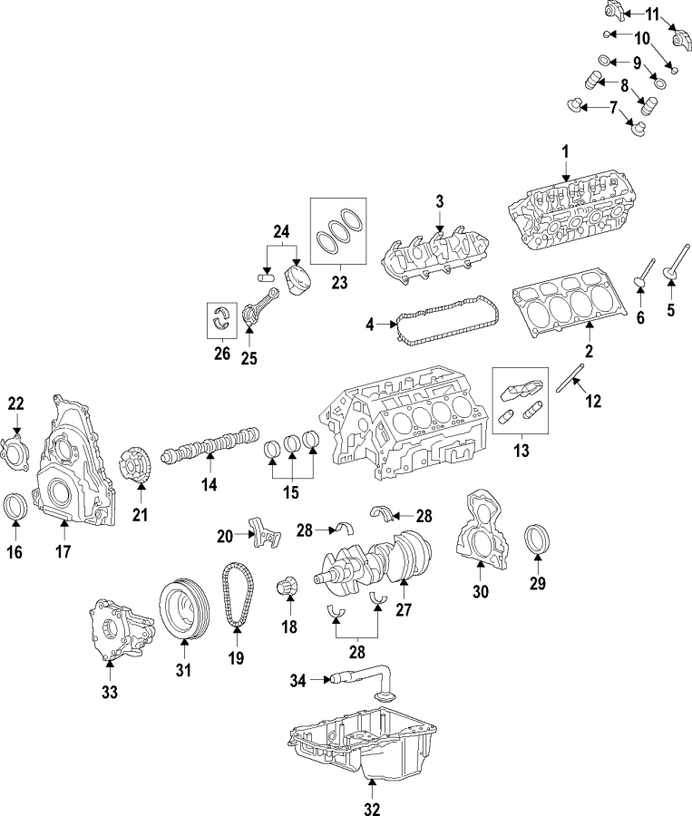 Diagram Camshaft & timing. Crankshaft & bearings. Cylinder head & valves. Lubrication. Mounts. Pistons. Rings & bearings. for your 2018 Chevrolet Spark 1.4L Ecotec CVT LS Hatchback 