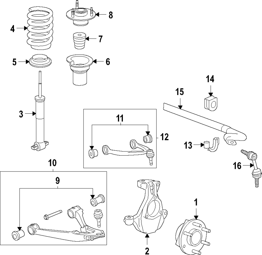 Diagram Front suspension. Lower control arm. Stabilizer bar. Suspension components. Upper control arm. for your 2011 GMC Sierra 2500 HD 6.0L Vortec V8 FLEX A/T RWD SLE Crew Cab Pickup 