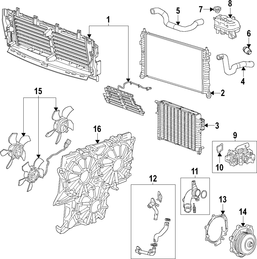 Diagram Cooling system. Cooling fan. Radiator. Water pump. for your 2021 Chevrolet Silverado 1500 WT Extended Cab Pickup Fleetside  