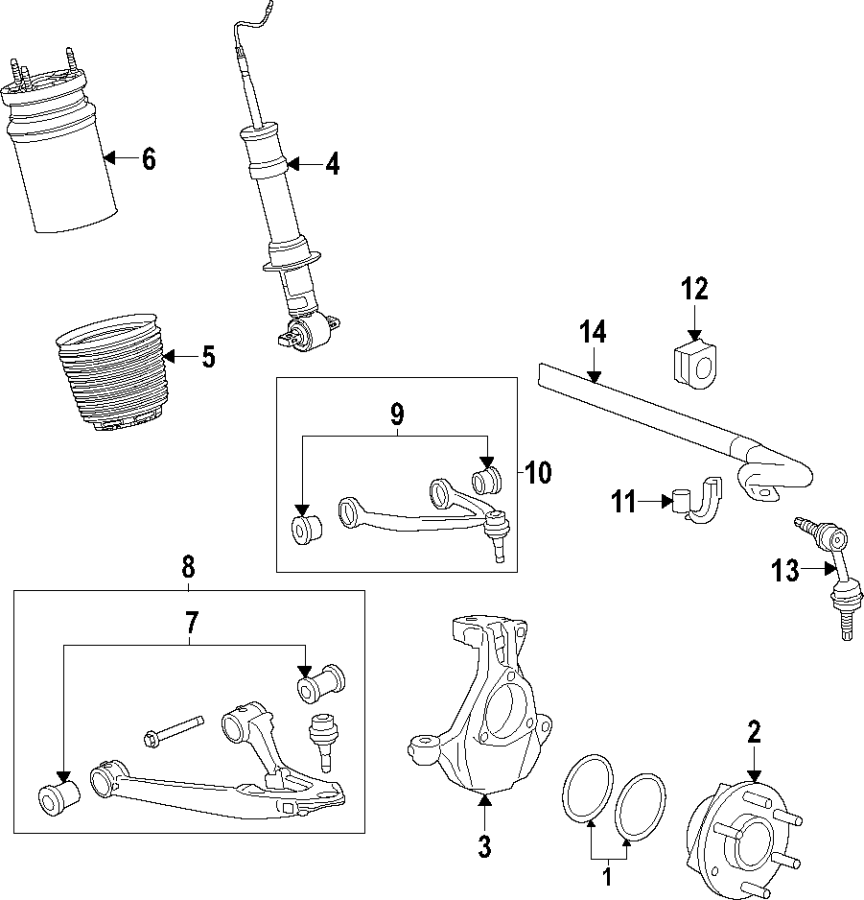 Diagram Front suspension. for your 2014 GMC Sierra 2500 HD 6.0L Vortec V8 FLEX A/T 4WD SLT Crew Cab Pickup Fleetside 