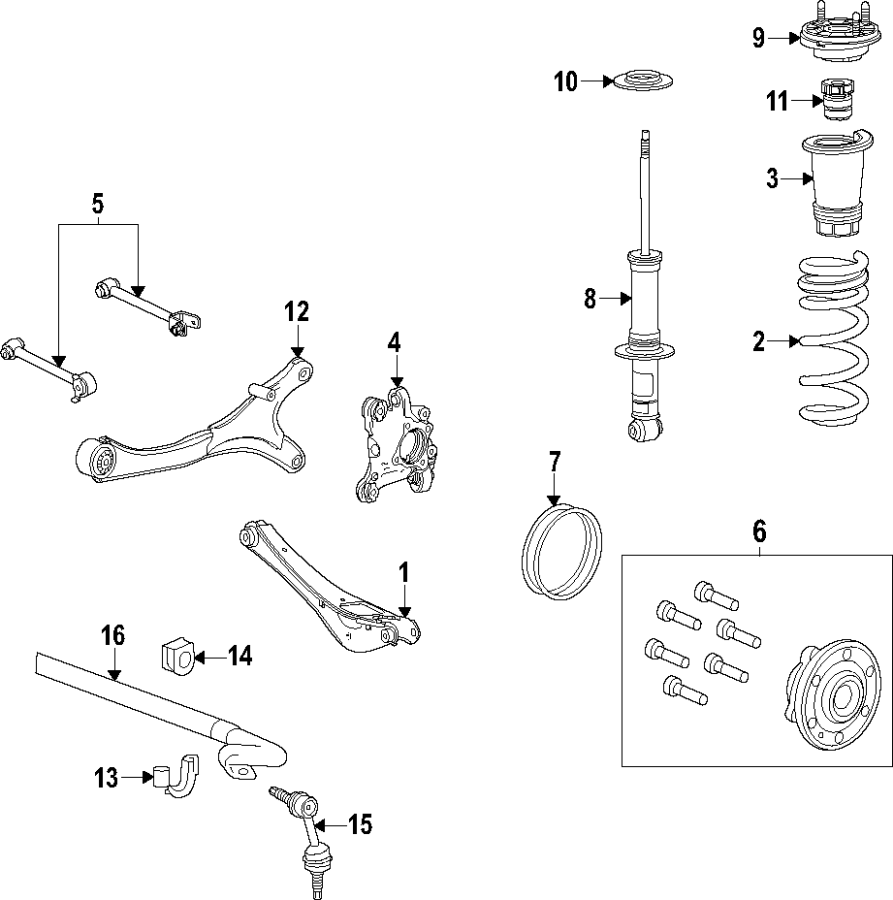 Diagram Rear suspension. Lower control arm. Stabilizer bar. Suspension components. for your 2016 GMC Sierra 2500 HD 6.0L Vortec V8 FLEX A/T RWD SLT Extended Cab Pickup Fleetside 