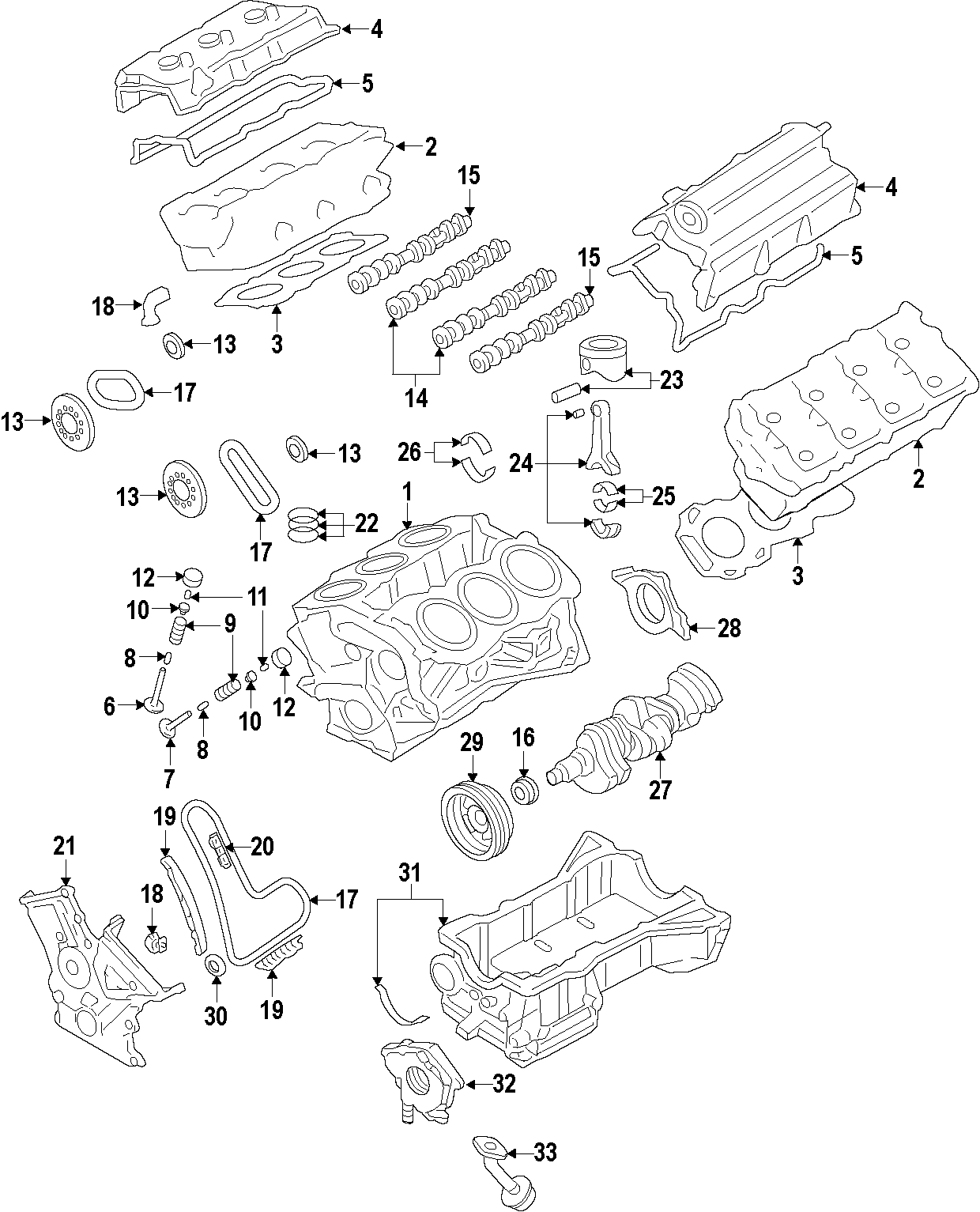 Diagram CAMSHAFT & TIMING. CRANKSHAFT & BEARINGS. CYLINDER HEAD & VALVES. LUBRICATION. MOUNTS. PISTONS. RINGS & BEARINGS. for your 2011 Ford Mustang  Shelby GT500 Convertible 