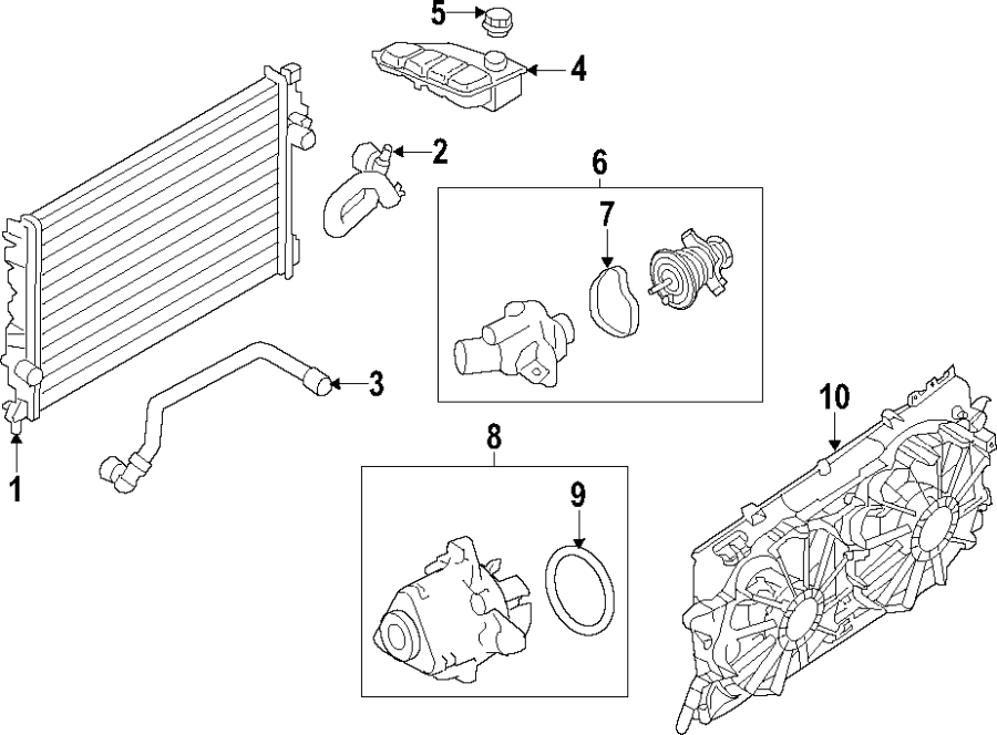 Diagram COOLING SYSTEM. COOLING FAN. RADIATOR. WATER PUMP. for your Ford