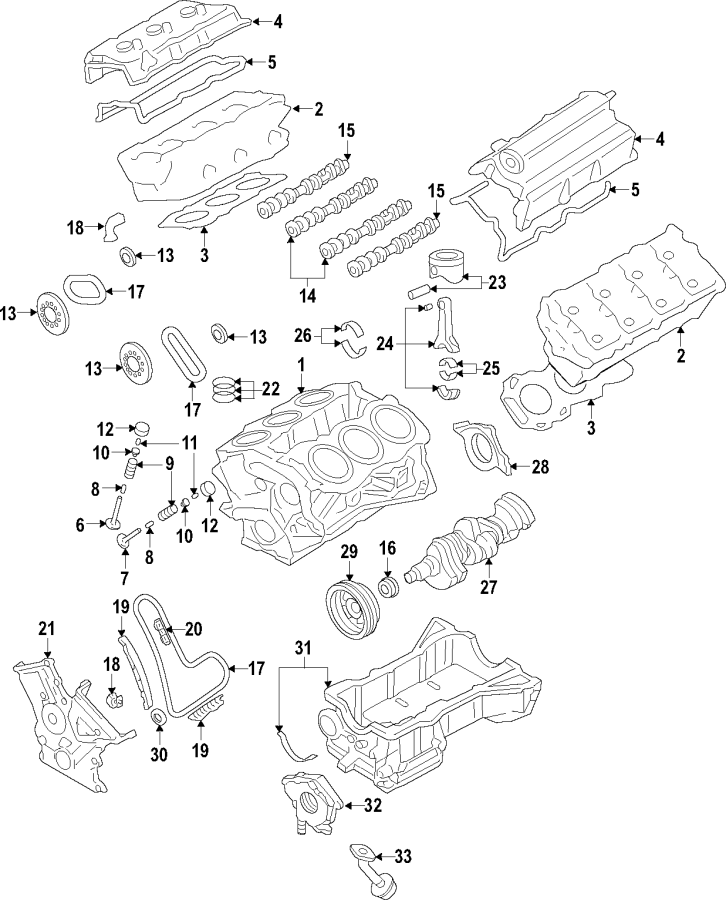 Diagram CAMSHAFT & TIMING. CRANKSHAFT & BEARINGS. CYLINDER HEAD & VALVES. LUBRICATION. MOUNTS. PISTONS. RINGS & BEARINGS. for your Ford