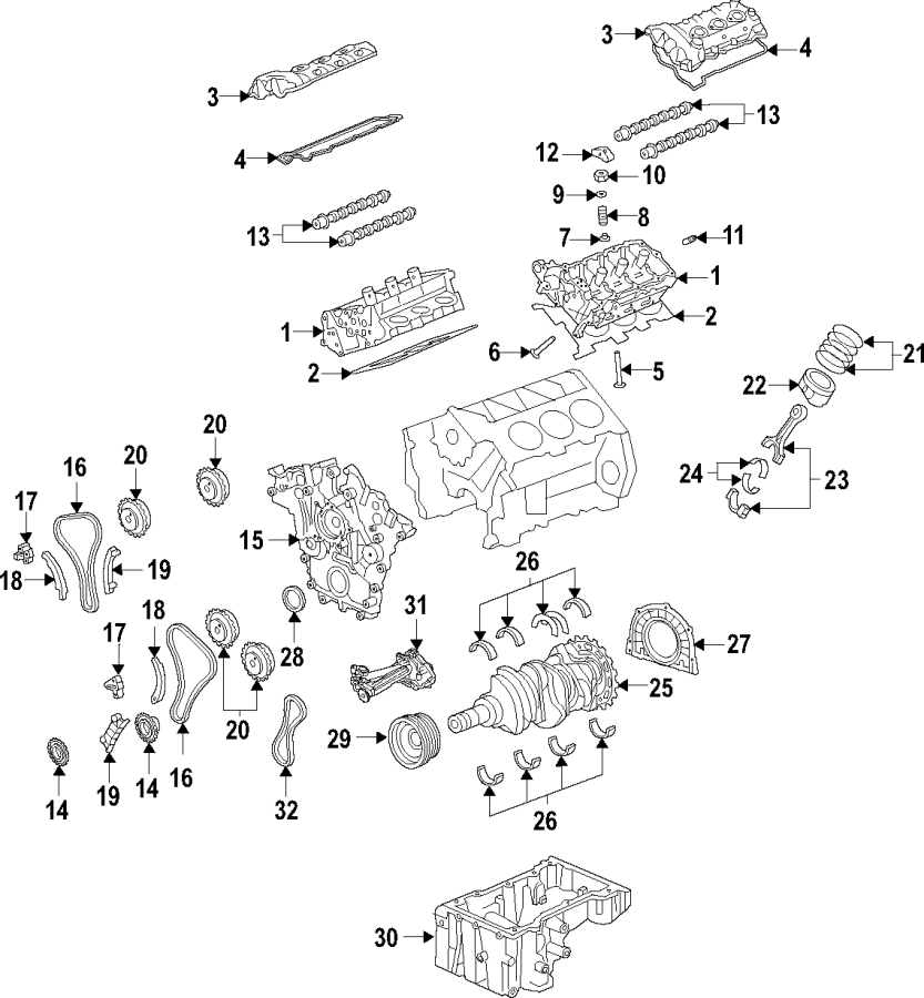 Diagram CAMSHAFT & TIMING. CRANKSHAFT & BEARINGS. CYLINDER HEAD & VALVES. LUBRICATION. MOUNTS. PISTONS. RINGS & BEARINGS. for your 2022 Ford Transit Connect 2.5L Duratec LPG A/T XLT Mini Cargo Van 