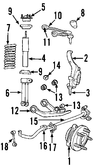 FRONT SUSPENSION. LOWER CONTROL ARM. STABILIZER BAR. SUSPENSION COMPONENTS. UPPER CONTROL ARM. Diagram