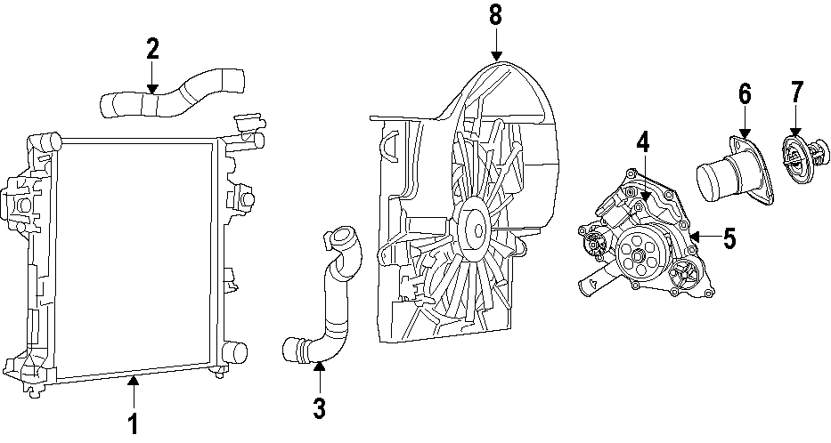 Diagram COOLING SYSTEM. COOLING FAN. RADIATOR. WATER PUMP. for your Jeep Grand Cherokee  