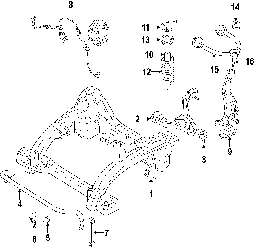 Diagram Front suspension. for your 2018 Jeep Grand Cherokee 3.0L EcoDiesel V6 DIESEL A/T RWD Overland Sport Utility 