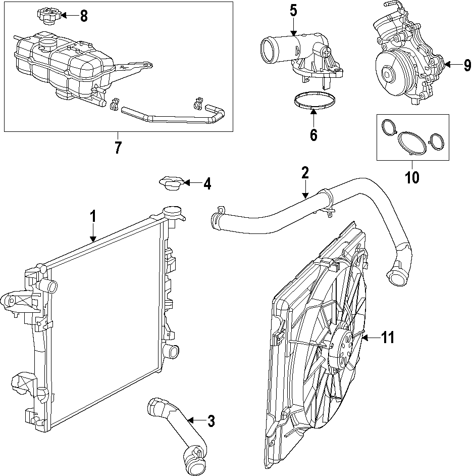 Diagram Cooling system. Cooling fan. Radiator. for your 2018 Ram 2500 6.7L 6 cylinder DIESEL M/T RWD Tradesman Crew Cab Pickup Fleetside 