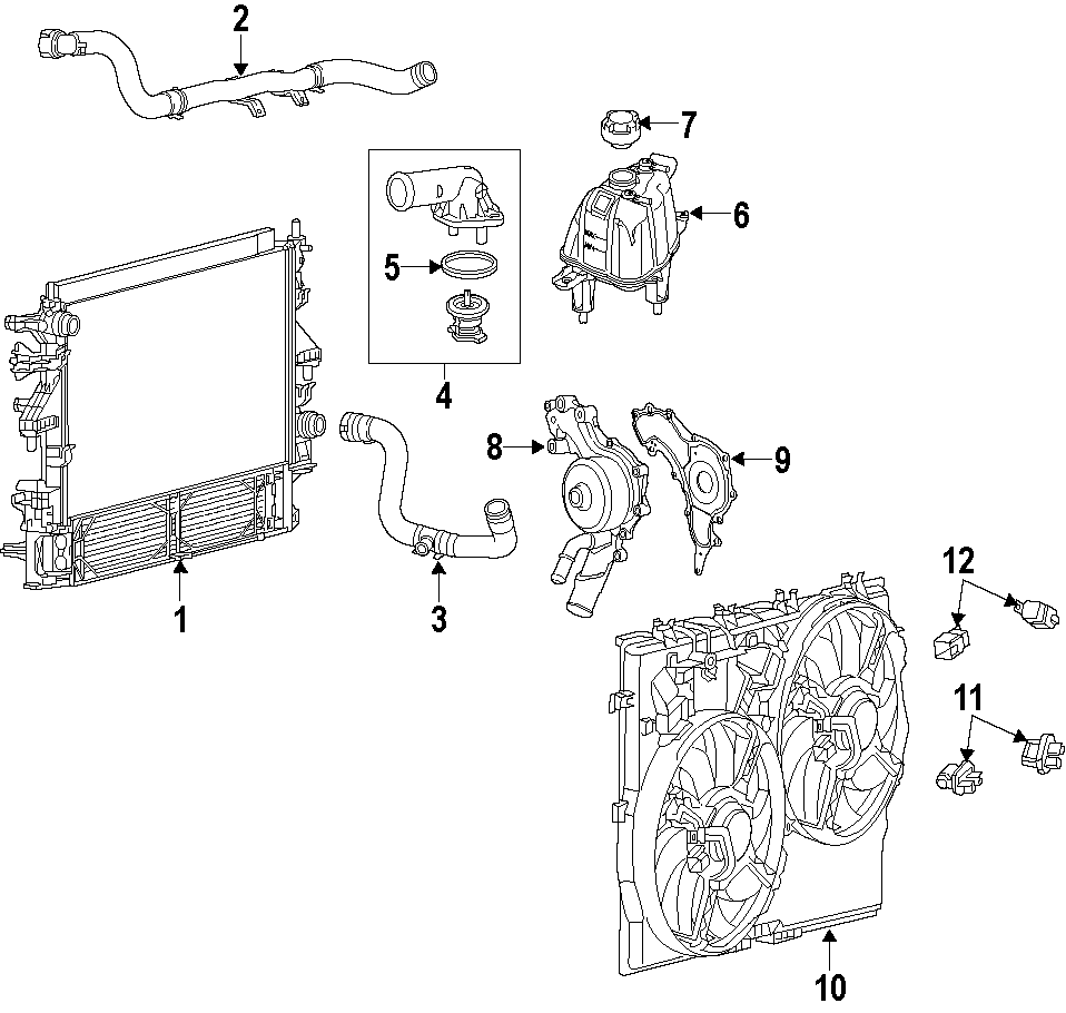 Diagram COOLING SYSTEM. COOLING FAN. RADIATOR. WATER PUMP. for your 2016 Jeep Wrangler   