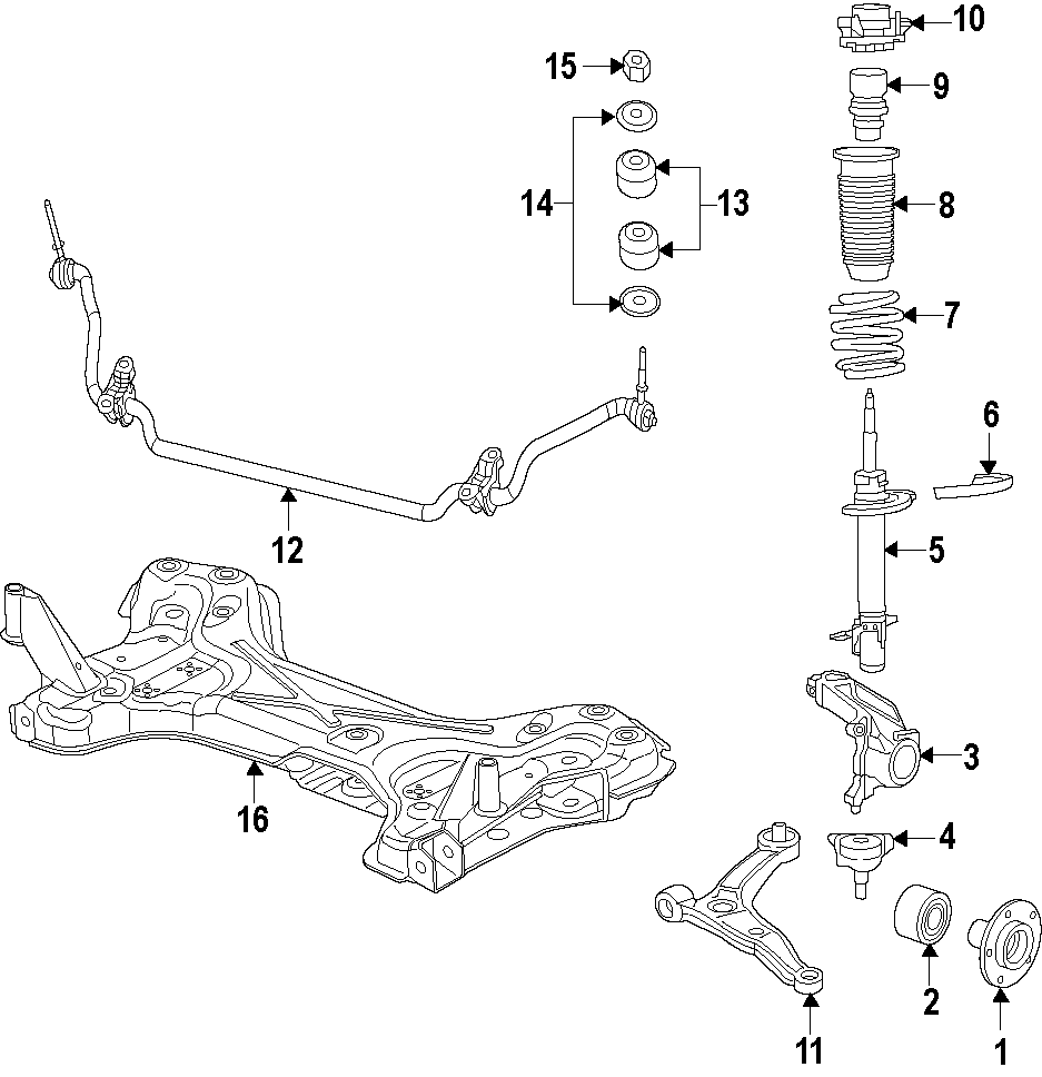 Diagram FRONT SUSPENSION. LOWER CONTROL ARM. STABILIZER BAR. SUSPENSION COMPONENTS. for your Ram ProMaster 1500  