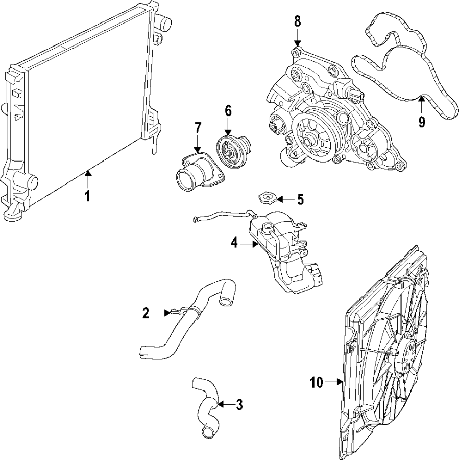 Diagram Cooling system. Cooling fan. Water pump. for your 2018 Ram 2500 6.7L 6 cylinder DIESEL M/T RWD Tradesman Crew Cab Pickup Fleetside 