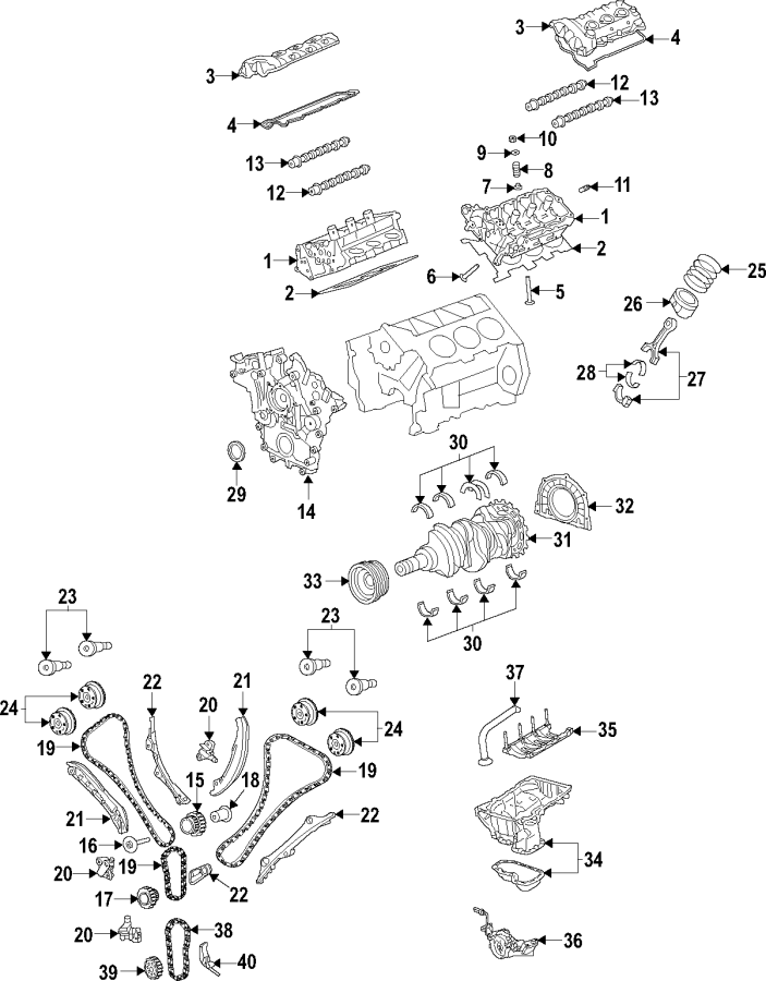 Diagram CAMSHAFT & TIMING. CRANKSHAFT & BEARINGS. CYLINDER HEAD & VALVES. LUBRICATION. MOUNTS. PISTONS. RINGS & BEARINGS. for your Ram ProMaster 3500  