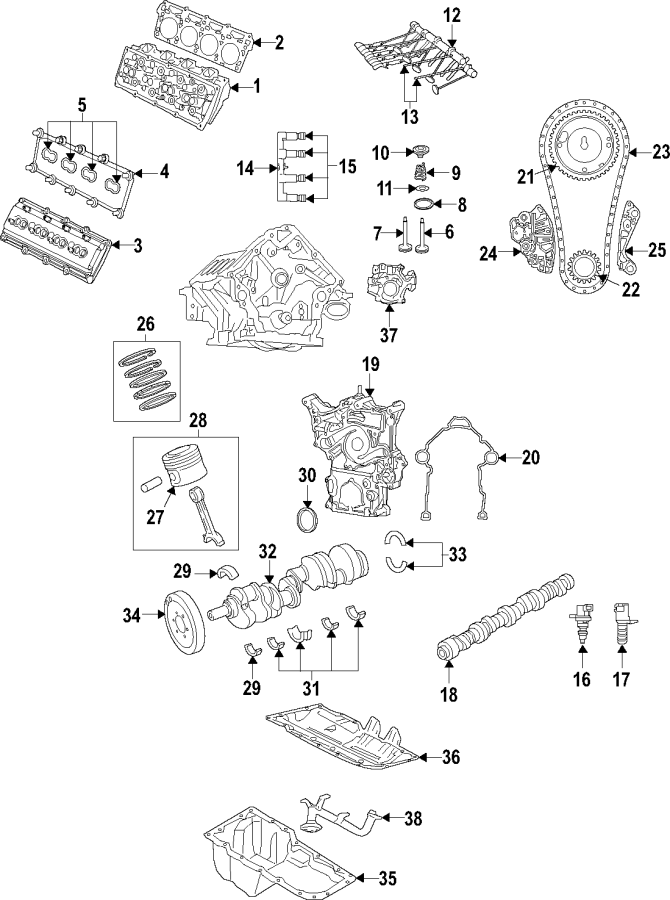 Diagram Camshaft & timing. Crankshaft & bearings. Cylinder head & valves. Lubrication. Mounts. Pistons. Rings & bearings. for your 2017 Dodge Challenger 6.2L HEMI V8 A/T RWD SRT Hellcat Coupe 