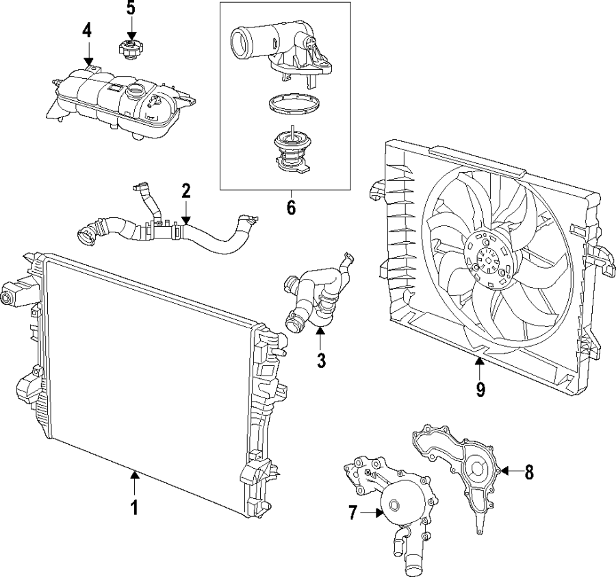 Diagram Cooling system. Cooling fan. Radiator. Water pump. for your 2022 Ram 1500  Rebel Crew Cab Pickup Fleetside 