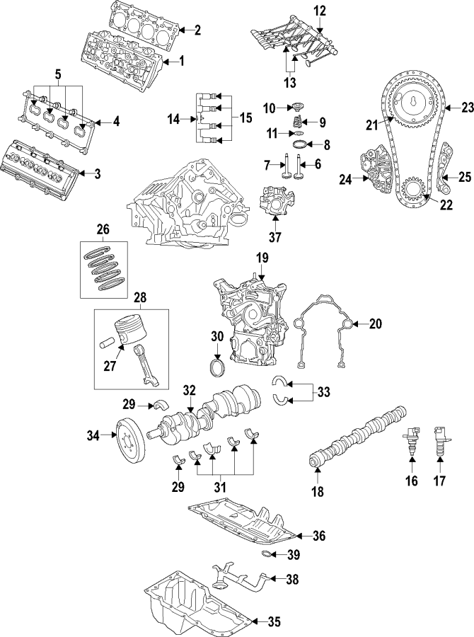 Diagram CAMSHAFT & TIMING. CRANKSHAFT & BEARINGS. CYLINDER HEAD & VALVES. LUBRICATION. MOUNTS. PISTONS. RINGS & BEARINGS. for your Ram 1500  