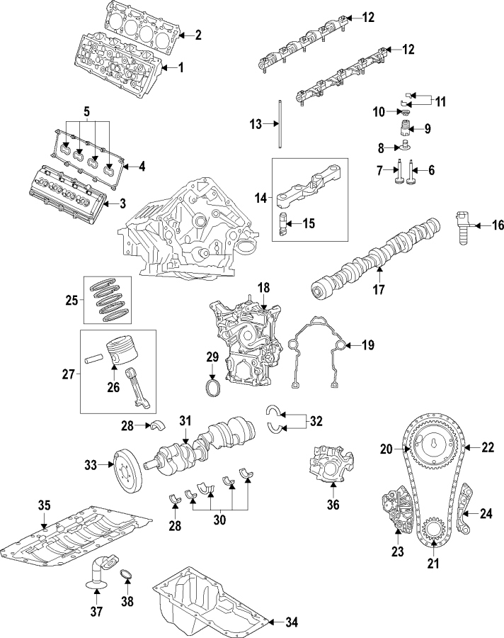 Diagram Camshaft & timing. Crankshaft & bearings. Cylinder head & valves. Lubrication. Mounts. Pistons. Rings & bearings. for your Dodge Mini Ram  