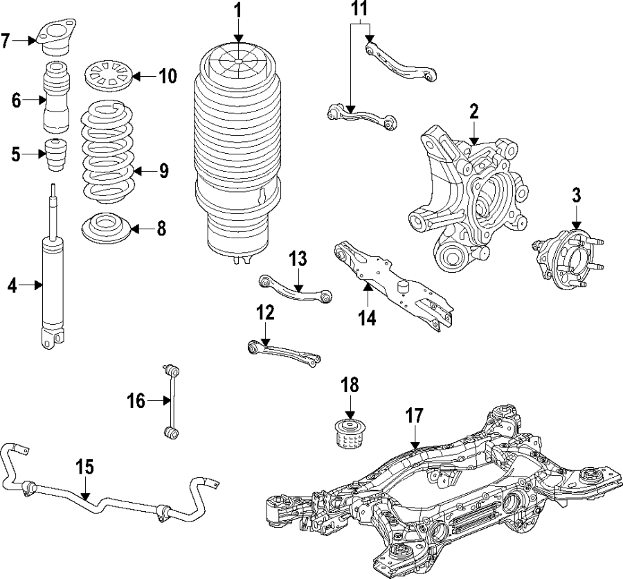 Rear suspension. Lower control arm. Ride control. Stabilizer bar. Suspension components.https://images.simplepart.com/images/parts/motor/fullsize/T451120.png