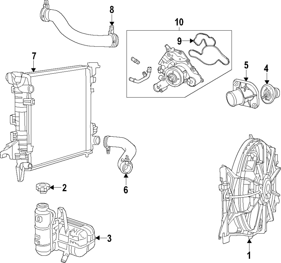 1Cooling system. Cooling fan. Radiator. Water pump.https://images.simplepart.com/images/parts/motor/fullsize/T454040.png