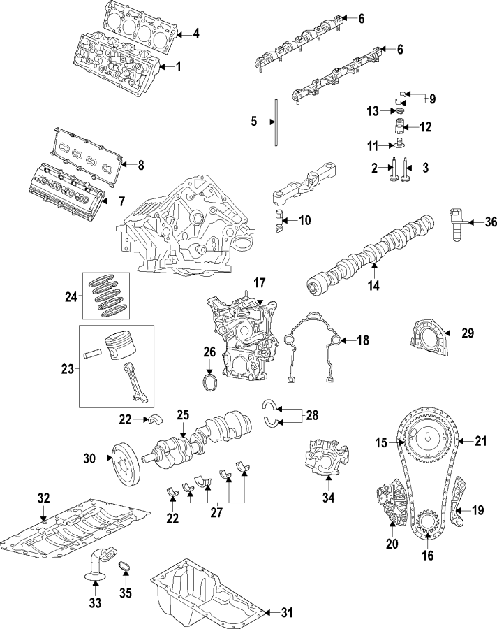 Diagram Camshaft & timing. Crankshaft & bearings. Cylinder head & valves. Lubrication. Mounts. Pistons. Rings & bearings. for your 2017 Dodge Challenger 6.2L HEMI V8 A/T RWD SRT Hellcat Coupe 