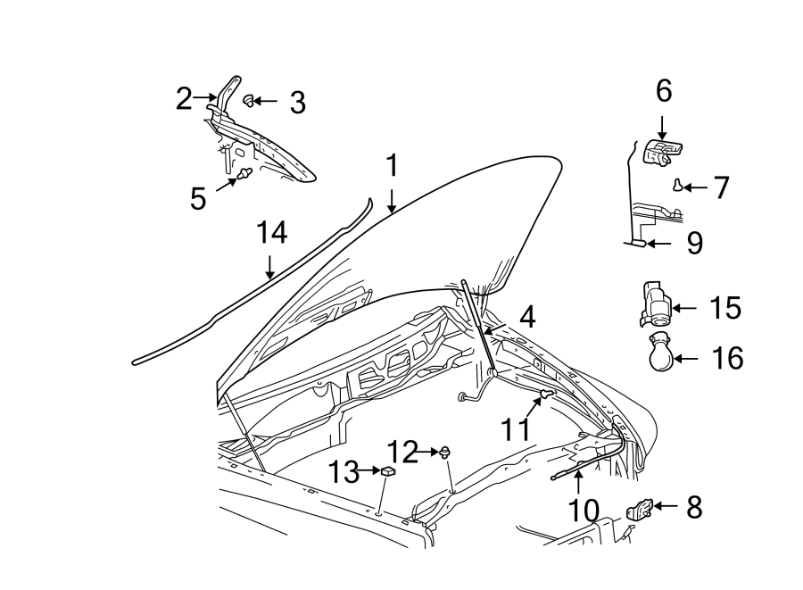 Diagram HOOD & GRILLE. HOOD & COMPONENTS. for your 2024 Ram ProMaster 3500   