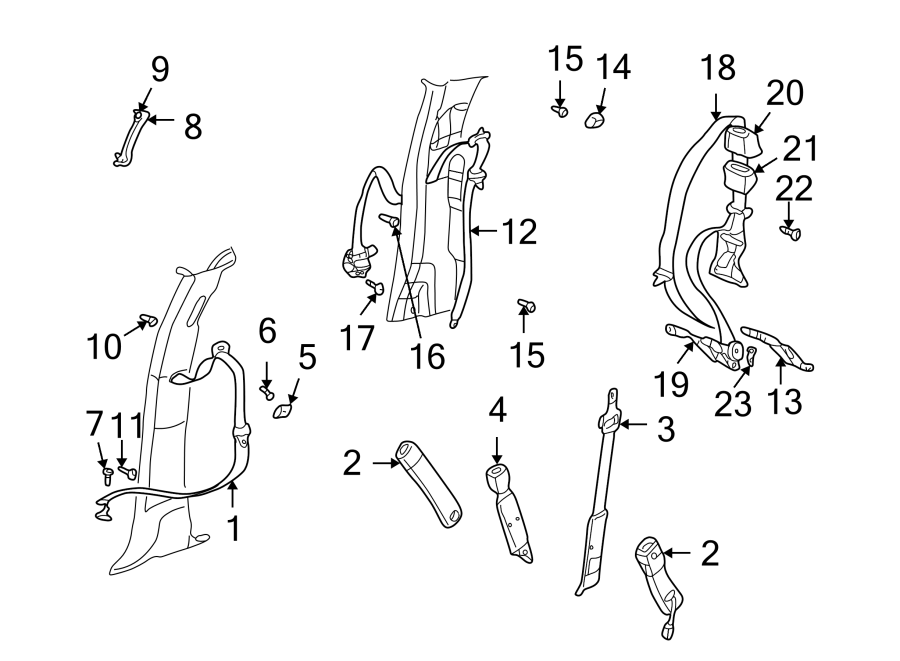 18RESTRAINT SYSTEMS. FRONT SEAT BELTS. REAR SEAT BELTS.https://images.simplepart.com/images/parts/motor/fullsize/TA02545.png