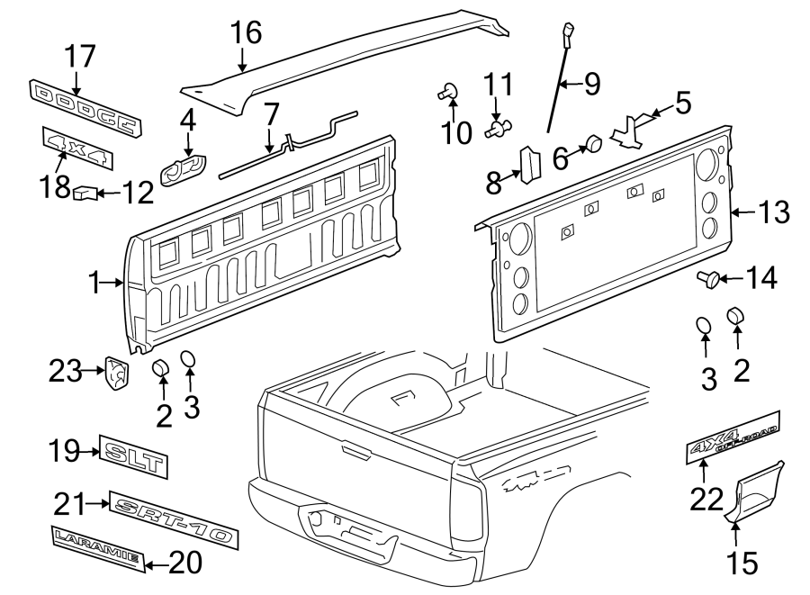 Diagram Pick up box. Exterior trim. for your Dodge Ram 1500  