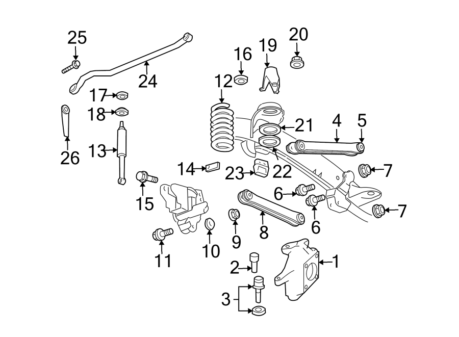 Front suspension. Suspension components. Diagram