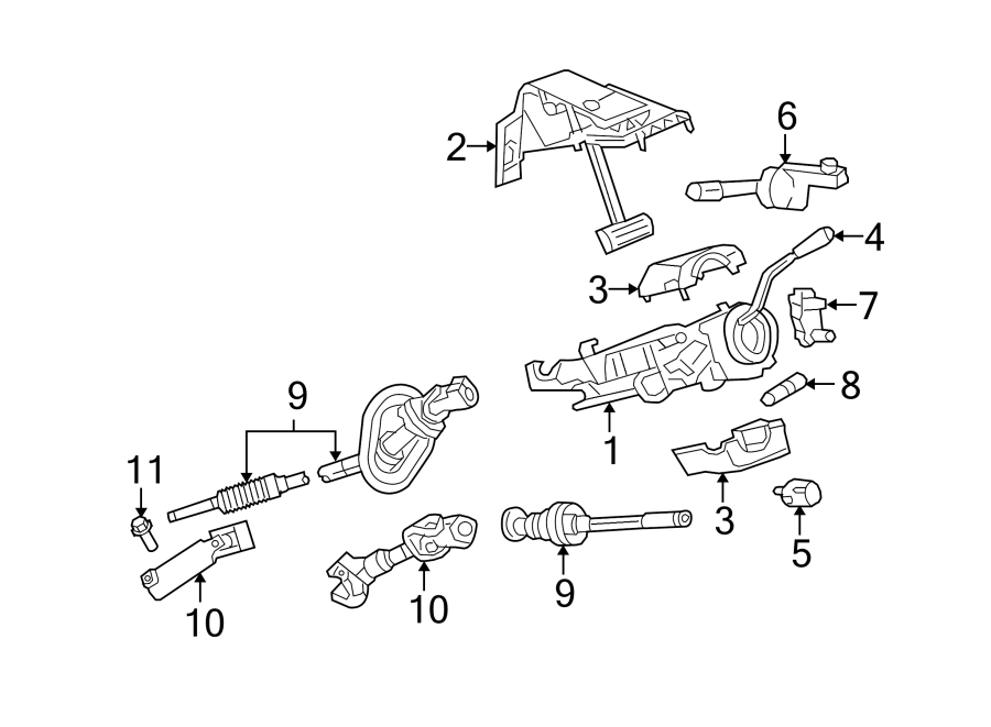 11STEERING COLUMN ASSEMBLY.https://images.simplepart.com/images/parts/motor/fullsize/TA06360.png