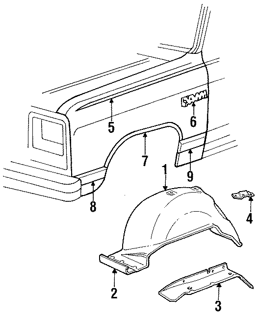 EXTERIOR TRIM. FENDER & COMPONENTS. Diagram