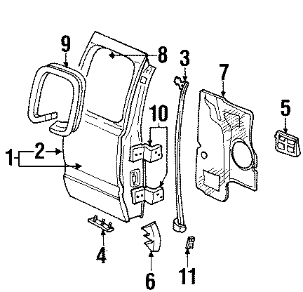 11REAR DOOR. DOOR & COMPONENTS. GLASS & HARDWARE. LOCK & HARDWARE.https://images.simplepart.com/images/parts/motor/fullsize/TA94995.png