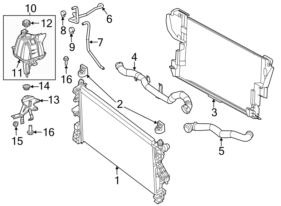 Diagram Radiator & components. for your 2018 Ram 2500 6.7L 6 cylinder DIESEL M/T RWD Tradesman Crew Cab Pickup Fleetside 