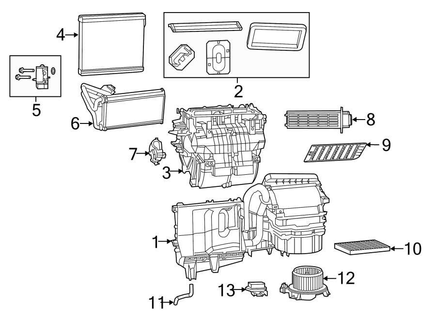 Diagram AIR CONDITIONER & HEATER. EVAPORATOR & HEATER COMPONENTS. for your Ram ProMaster 3500  