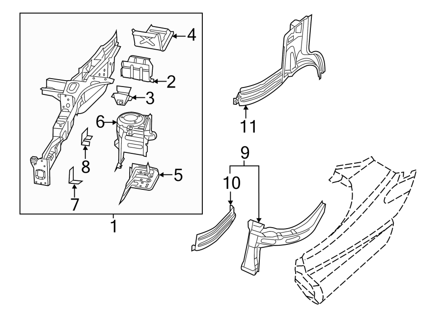 Diagram Fender. Structural components & rails. for your Ram ProMaster 3500  