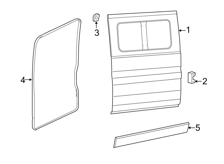 Diagram SIDE LOADING DOOR. DOOR & COMPONENTS. EXTERIOR TRIM. for your Ram ProMaster 3500  